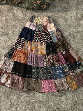 Bohemian Patchwork Maxi Skirt - Multicolor